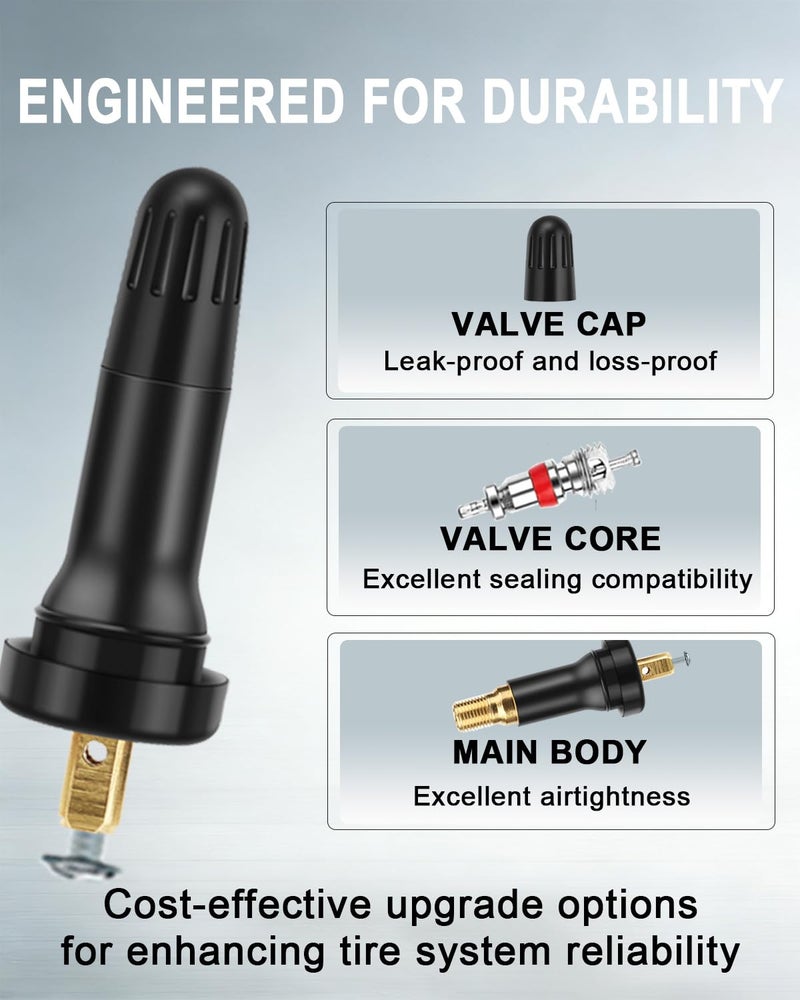 Riseuvo رايزوفو 50 قطعة صمامات مطاطية TPMS 20008 - بديل قابل للتثبيت لمستشعرات TPMS، يناسب ثقب الحافة 0.453" للسيارات والشاحنات وSUVs - Image 3